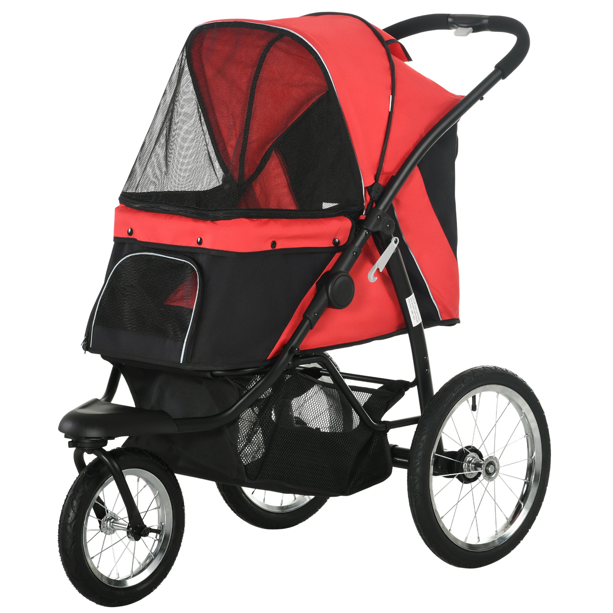 3 Wheels Pet Stroller for Small Dogs and Medium Dogs with Adjustable Canopy, Safety Tether, Storage Basket, Red