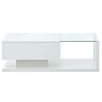 Modern Coffee Table with Tempered Glass, Wooden Cocktail Table with High-Gloss UV Surface, 2-Tier Rectangle Center Table for Living Room, White