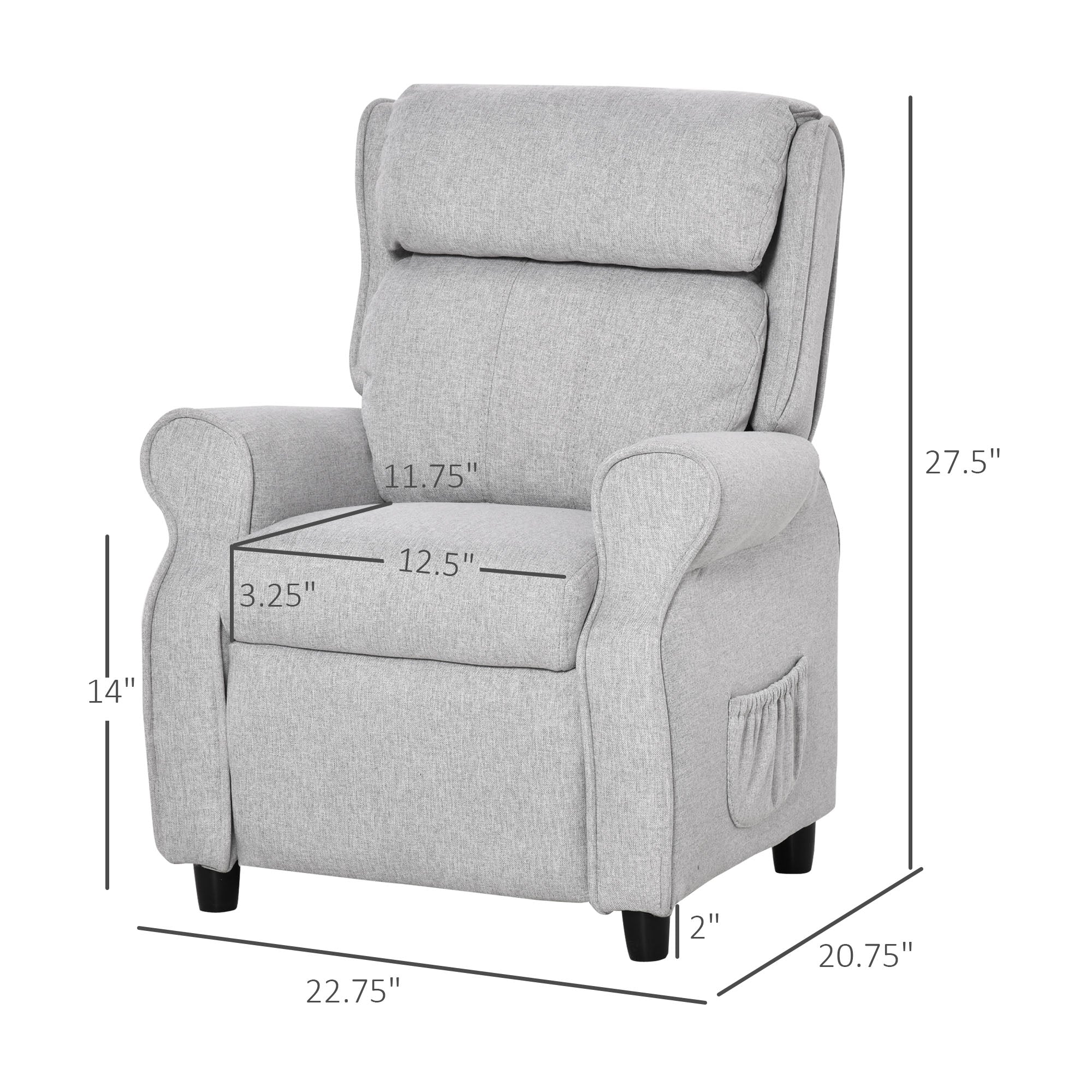 Kids Recliner Chair Children Sofa Angle Adjustable Single Lounger Armchair Gaming Chair with Footrest 2 Side Pockets for 3-5 Years, Light Grey