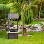Outdoor Wooden Wishing Well Fountain with Adjustable Water Flow Rate, Rustic Waterfall Fountain, Carbonized Finish