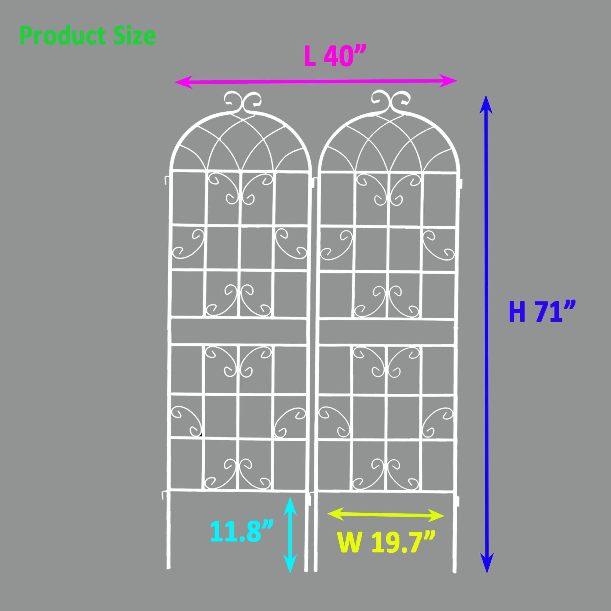 2 Pack Rustproof Metal Garden Flower Trellis with Easy Assembly, Outdoor Climbing Plant Support, 40" L x 71" H, Cream White