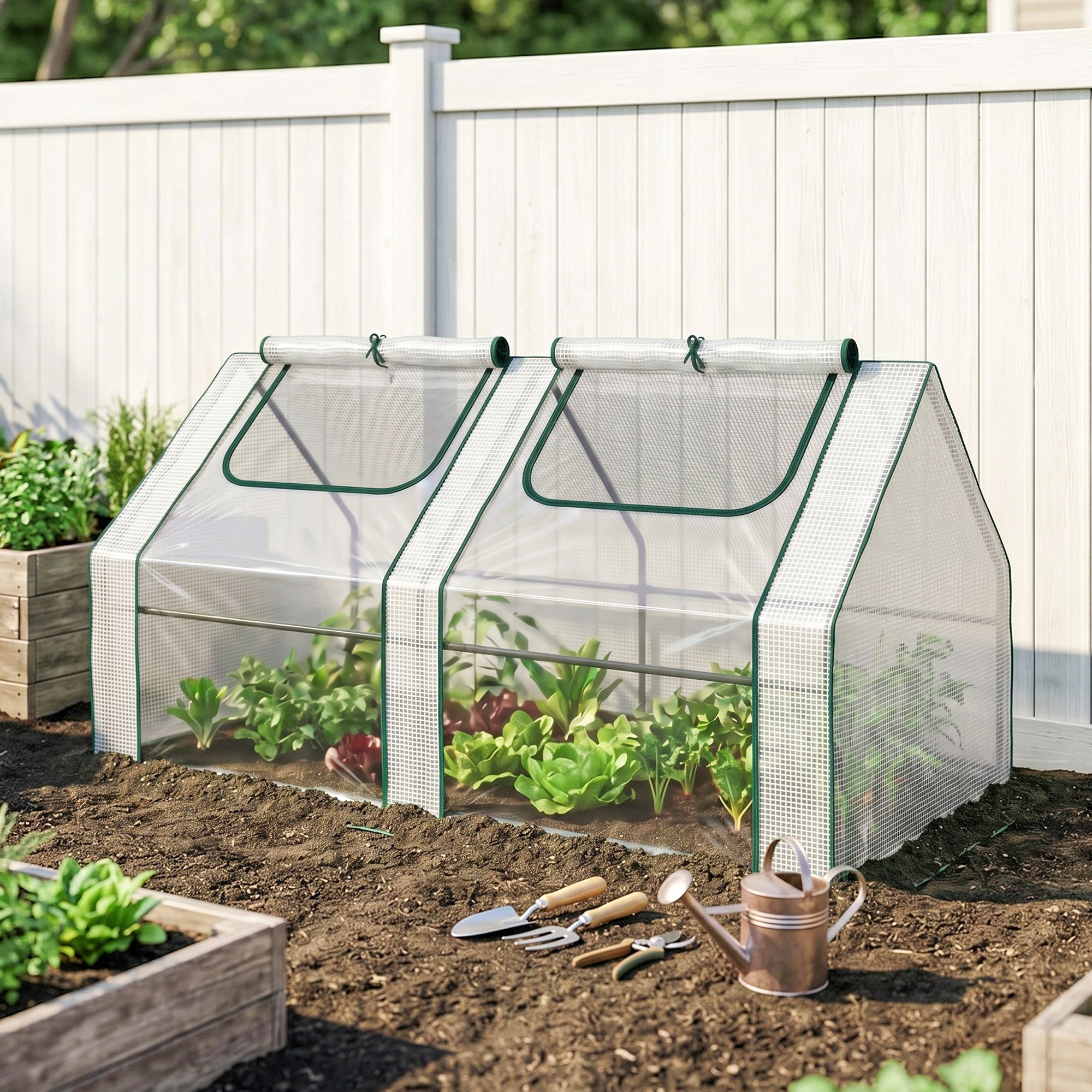6' x 3' x 3' Portable Greenhouse, Garden Hot House with Two PE/PVC Covers and 2 Roll Up Windows, Clear