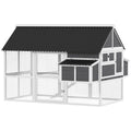 Wooden Chicken Coop with Run, 2 Nesting Boxes, 2 Roosting Bars, Ramp & Tray, Poultry Cage for 4-6 Chickens, Gray