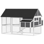 Wooden Chicken Coop with Run, 2 Nesting Boxes, 2 Roosting Bars, Ramp & Tray, Poultry Cage for 4-6 Chickens, Gray