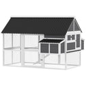 Wooden Chicken Coop with Run, 2 Nesting Boxes, 2 Roosting Bars, Ramp & Tray, Poultry Cage for 4-6 Chickens, Gray