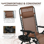 2 Outdoor Rocking Chairs Foldable Reclining Zero Gravity Lounge Rockers w/ Pillow Cup & Phone Holder, Brown
