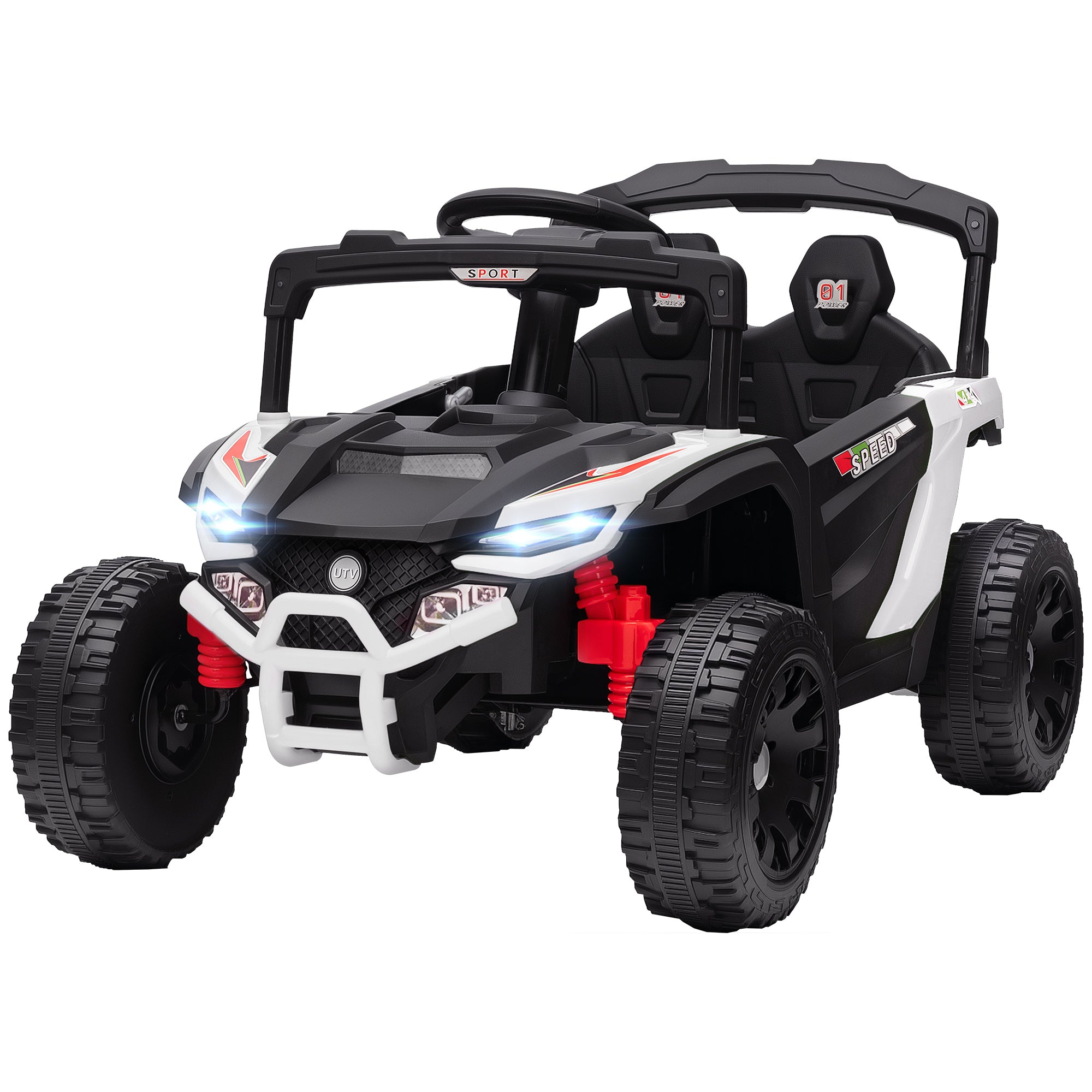 12V Kids Ride On Truck, Battery Powered Electric UTV Vehicle with Rear Suspension, Remote Control for 3-5 Years, White