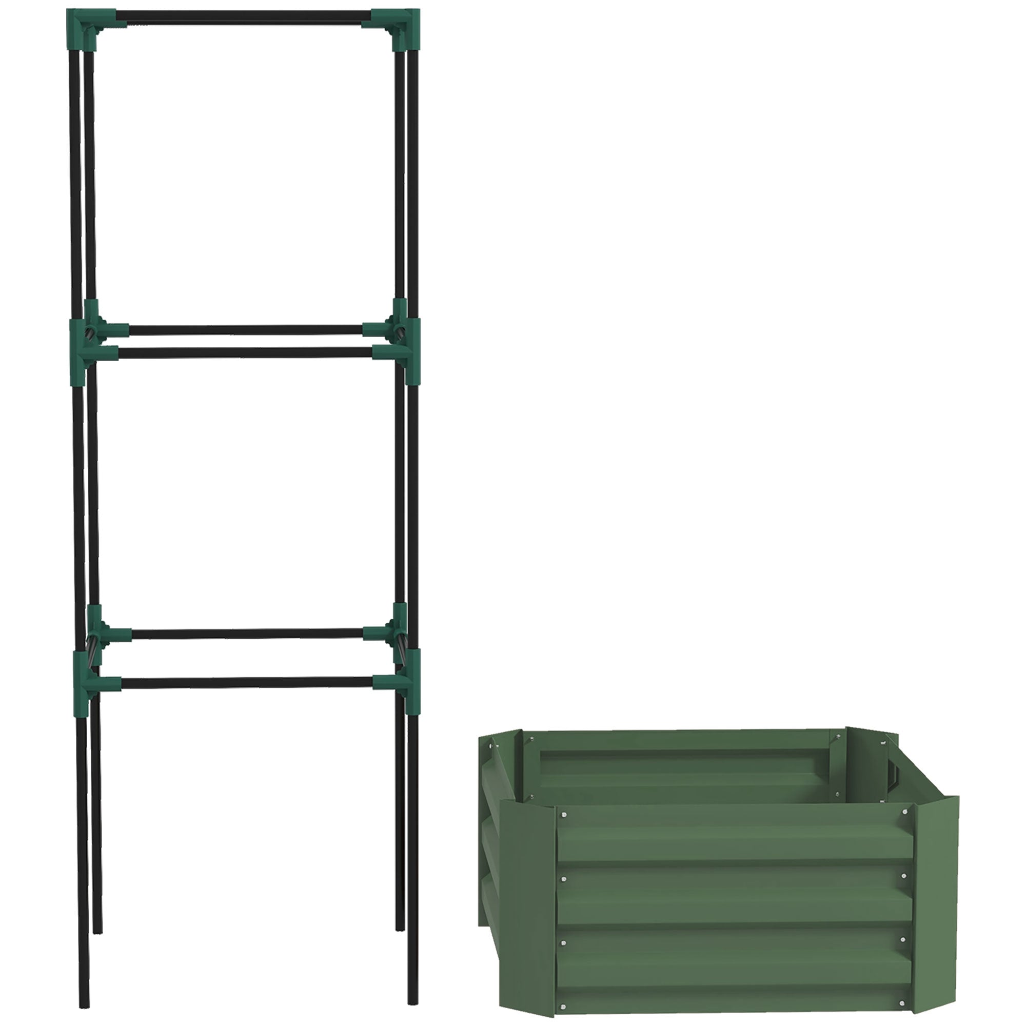 Galvanized Planter Box, 24" x 24" x 55" Raised Garden Bed with Tomato Cage for Climbing Vines, Green