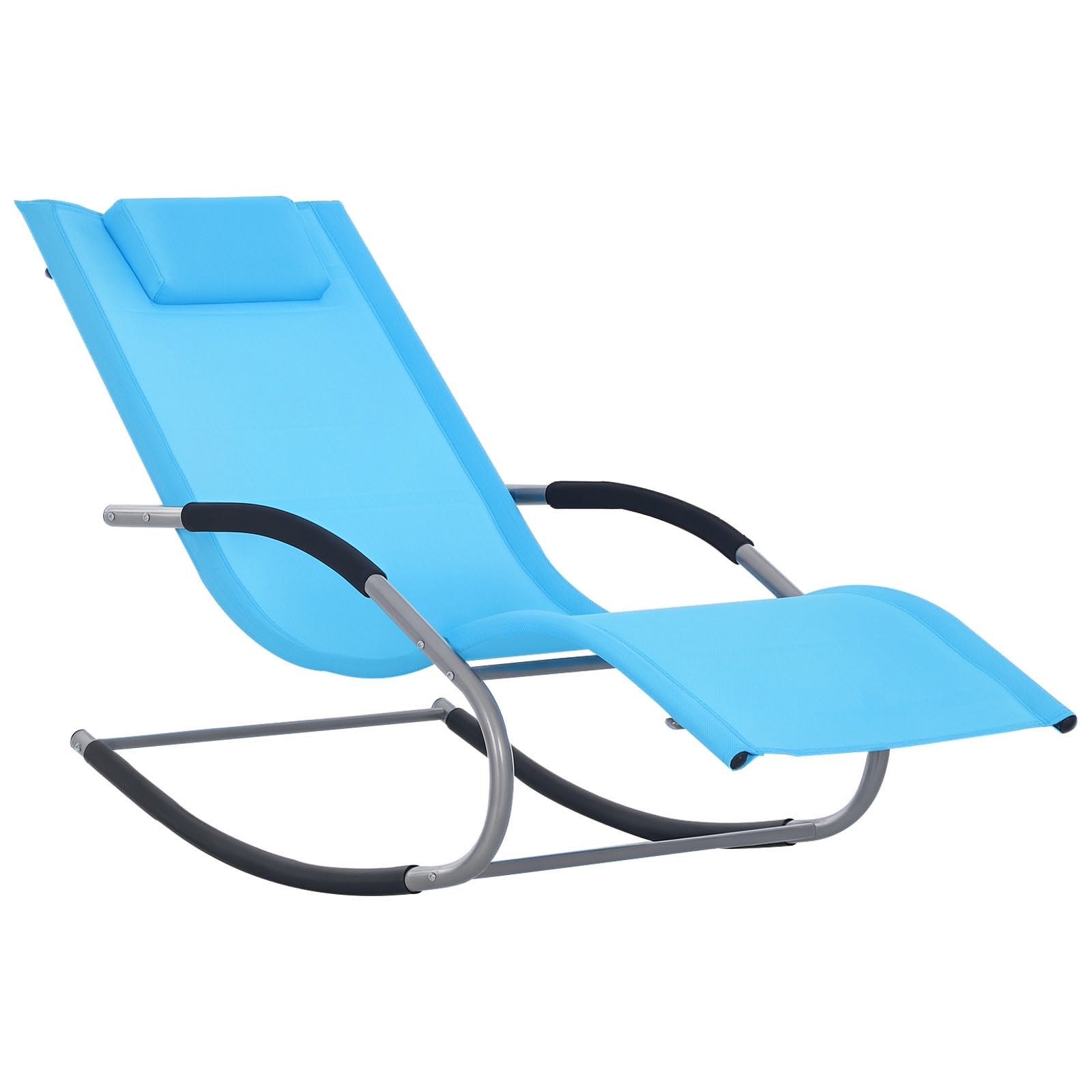 Zero Gravity Rocking Chair Outdoor Chaise Lounge Chair Recliner Rocker with Detachable Pillow and Weather-Fighting Fabric for Patio, Deck, Pool, Light Blue