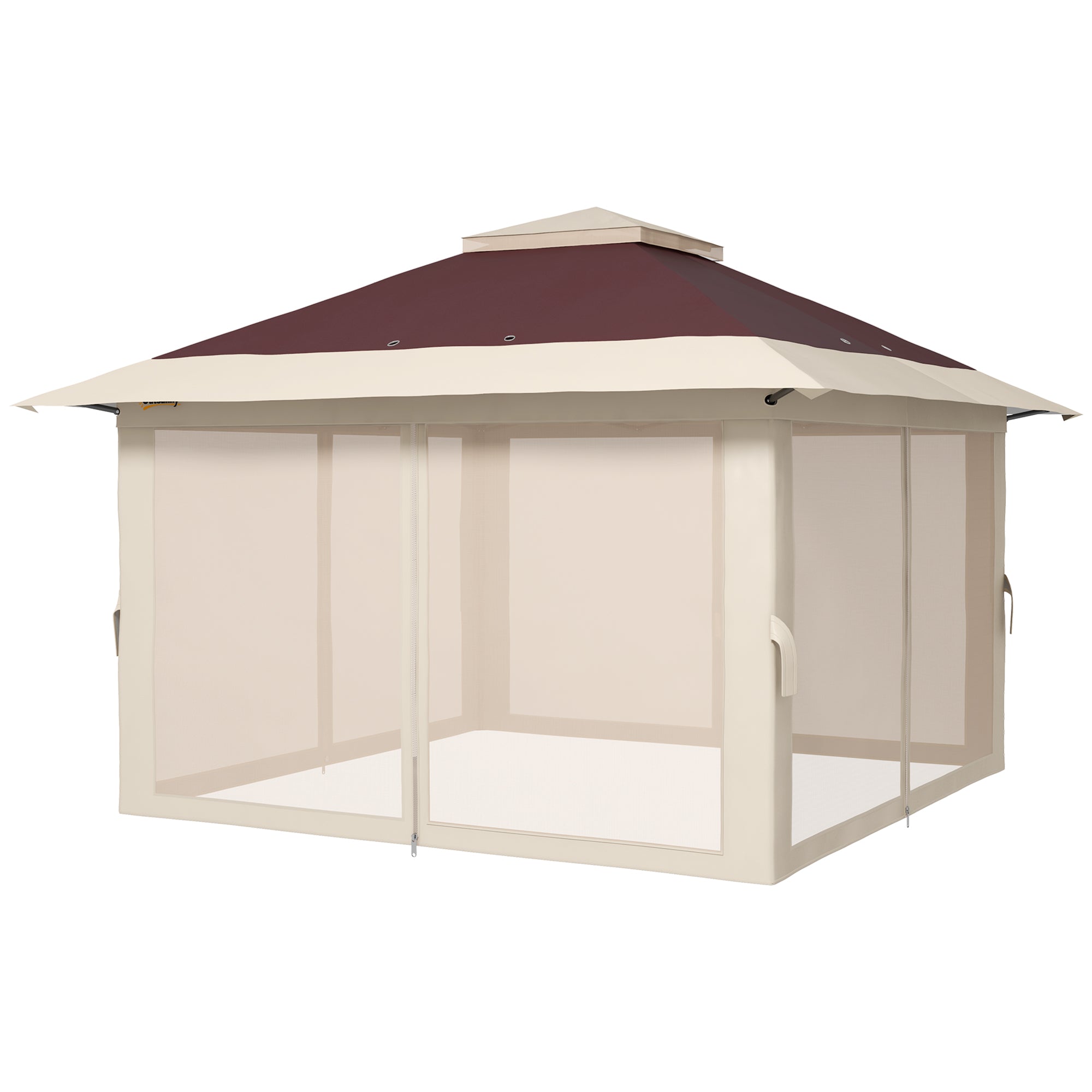 13' x 13' Pop Up Gazebo Instant Canopy Tent Shelter with 2-Tier Roof, Carry Bag, Wight Bags for Outdoor, Garden, Brown