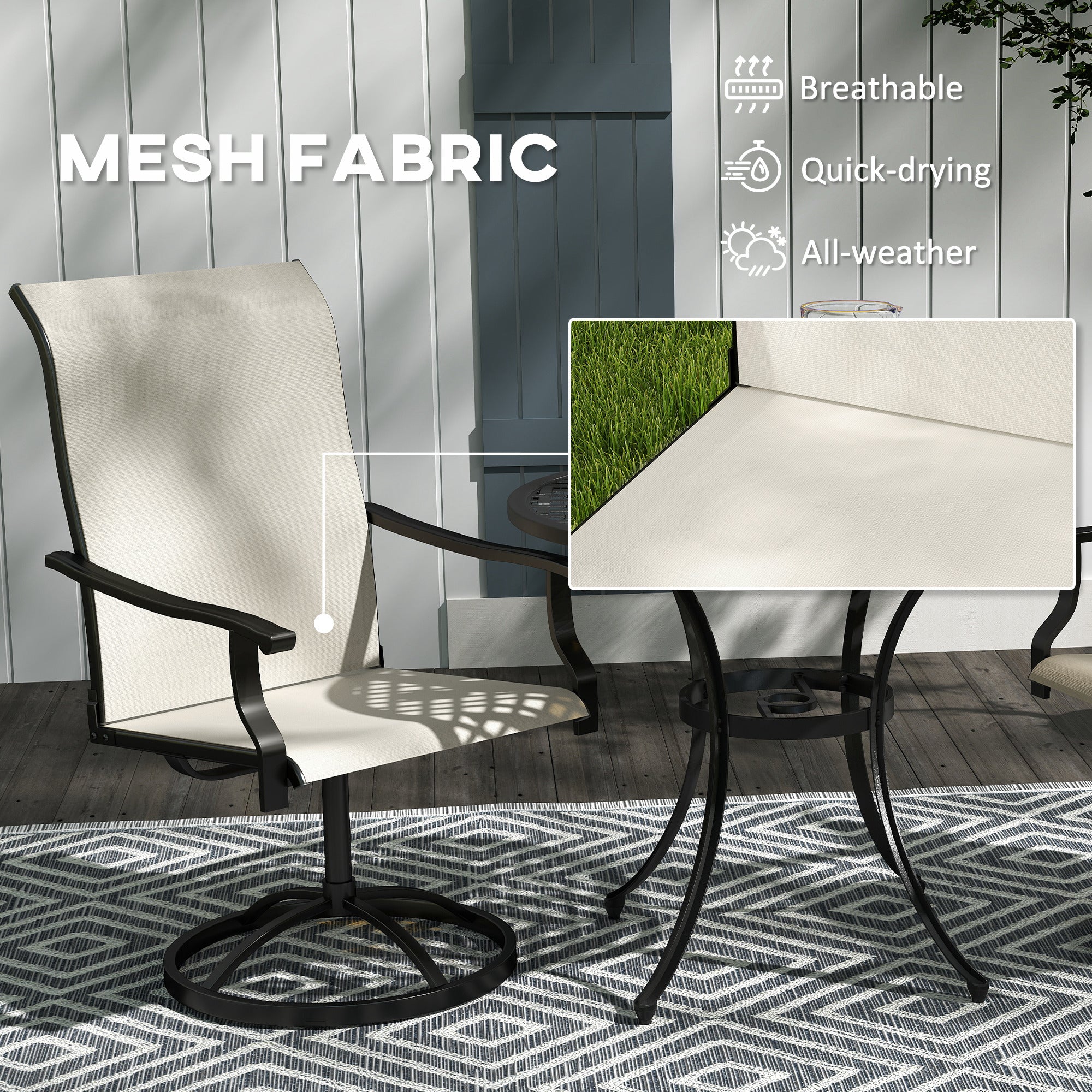 Patio Swivel Chairs Set of 2, High Back Patio Dining Chairs with All-Weather Mesh for Backyard, Lawn, Garden, Beige