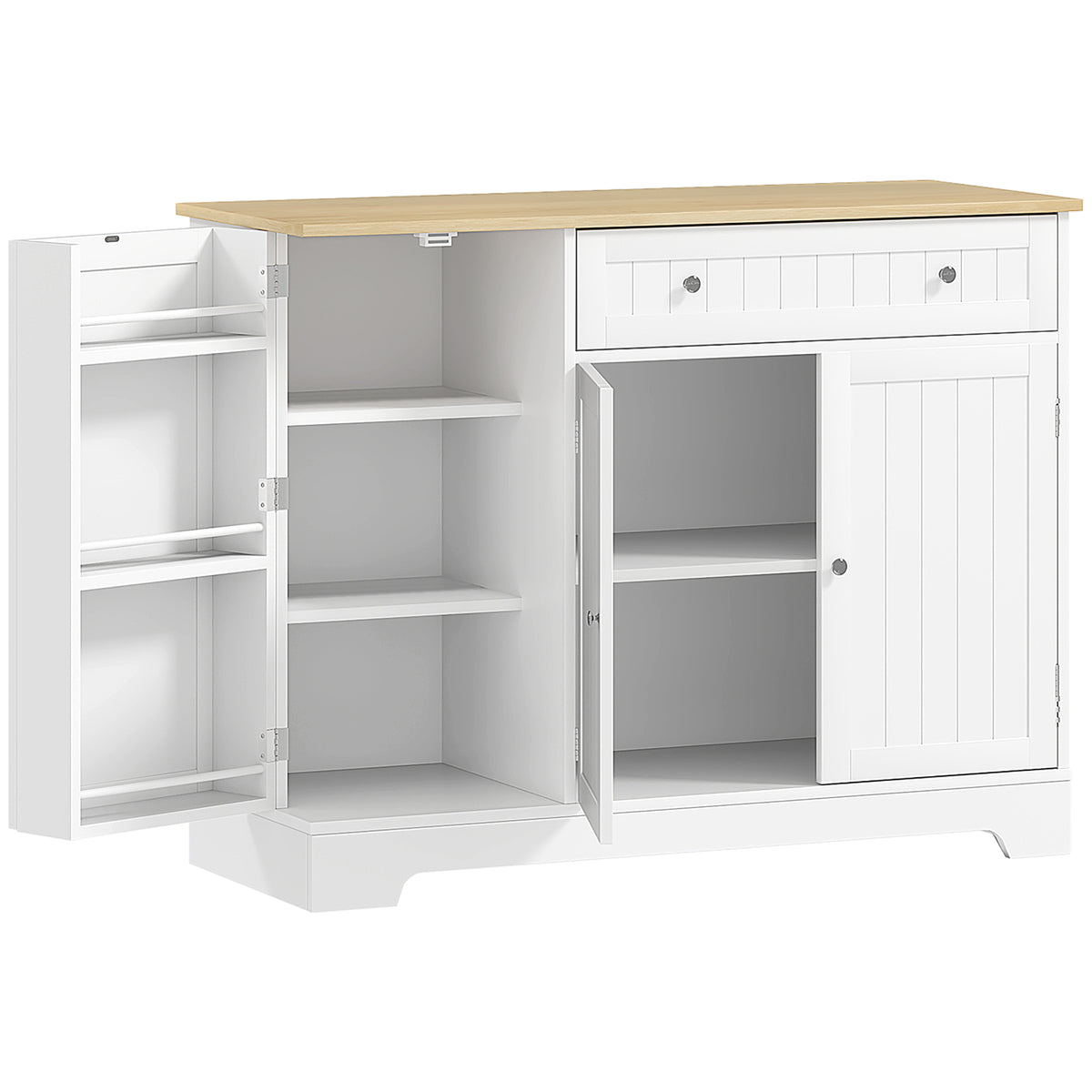 Modern Sideboard Cabinet, 41" Kitchen Buffet Cabinet with Drawer, Adjustable Shelf, 3 Doors for Dining Room, White