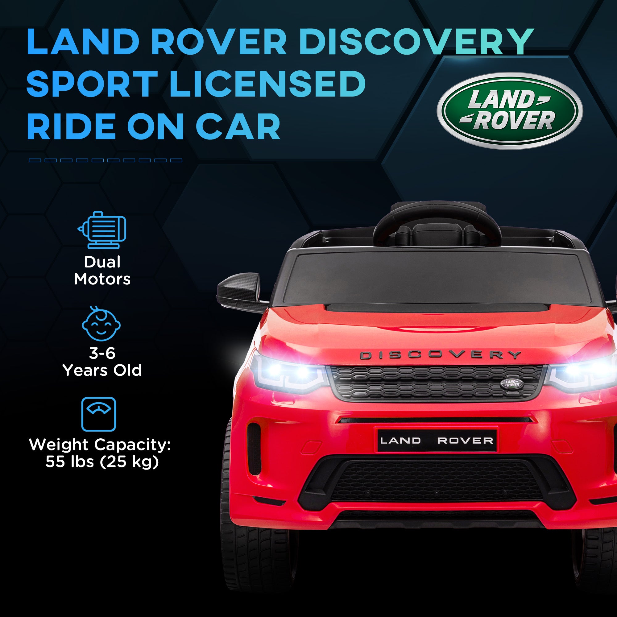 Discovery Sport Licensed 12V Kids Ride on Car with Remote Control Soft Start, LED Lights, Red