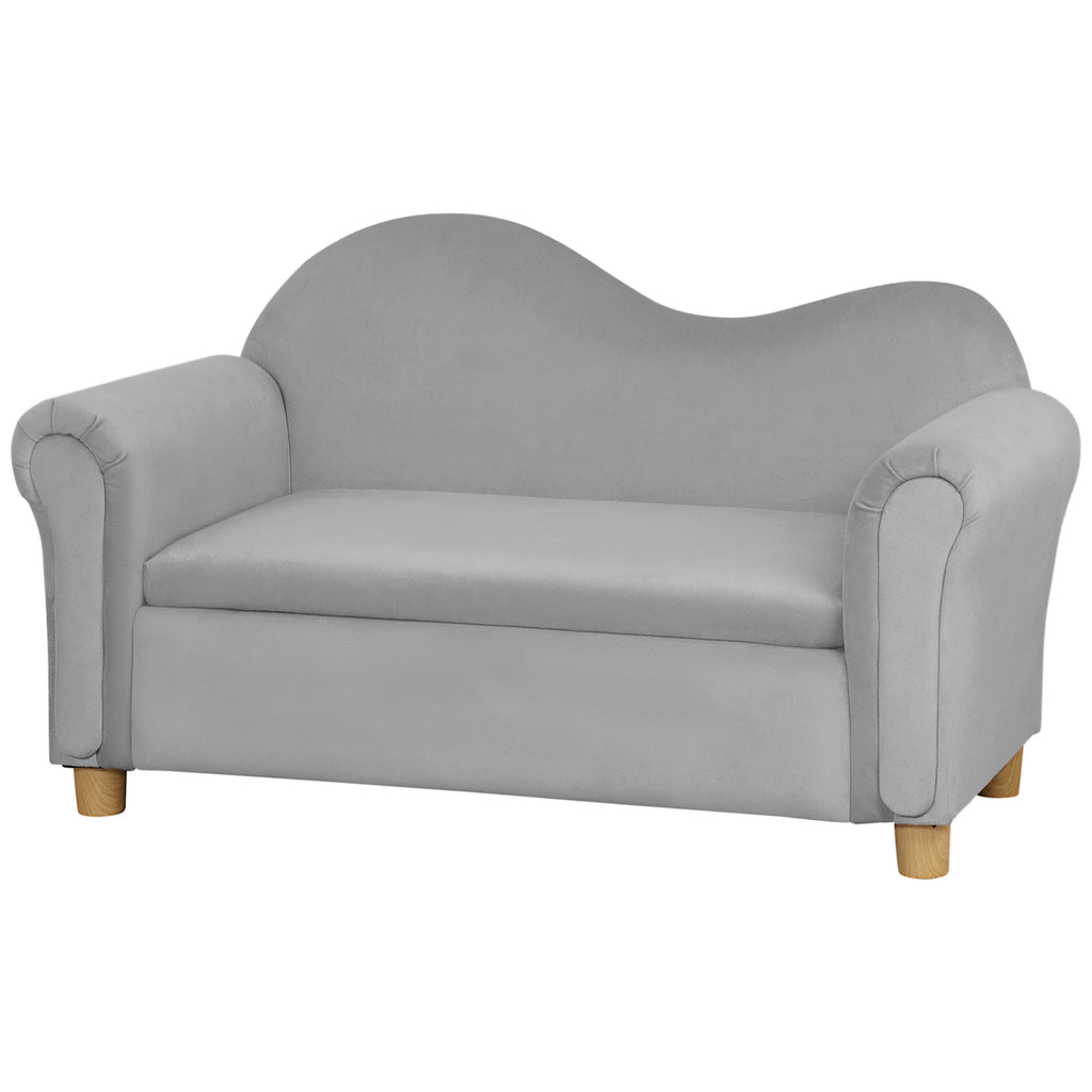 Ergonomic Foam Kids Sofa with Inner Toy Storage Chest, Velvet Kids Couch with Soft Arms, Children's Lounge Furniture, 33" x 16.25" x 19", Gray