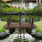 5 ft Wooden Garden Bridge Arc Footbridge with Metal Chain Railings & Solid Fir Construction, Carbonized