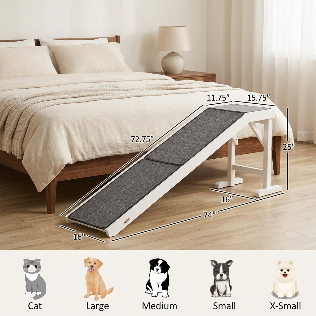 Dog Ramp Foldable with Non-slip Carpet Top Platform, Gray, White