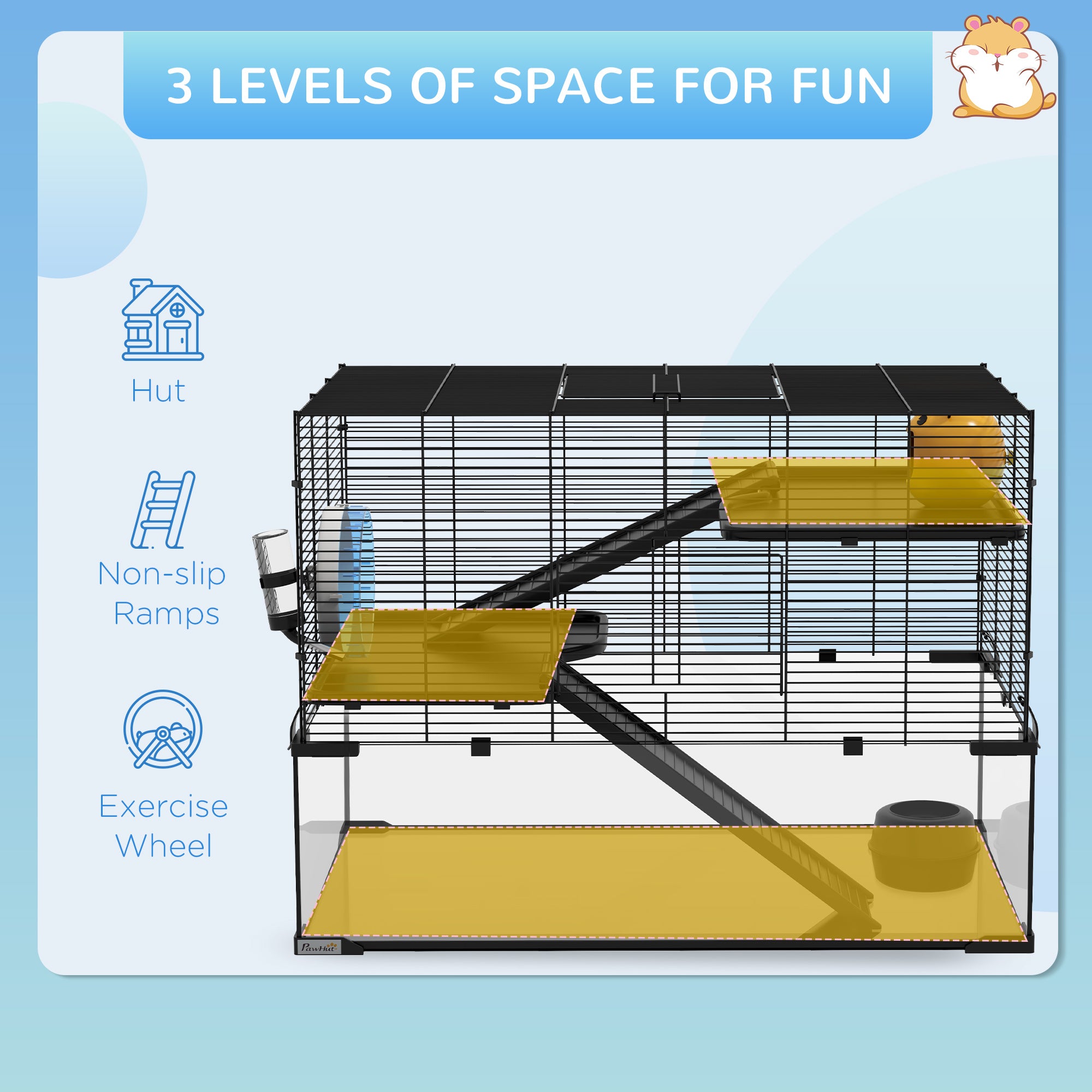 30" Hamster Cage, Gerbil Cage with Glass Basin for Small Hamsters, Black
