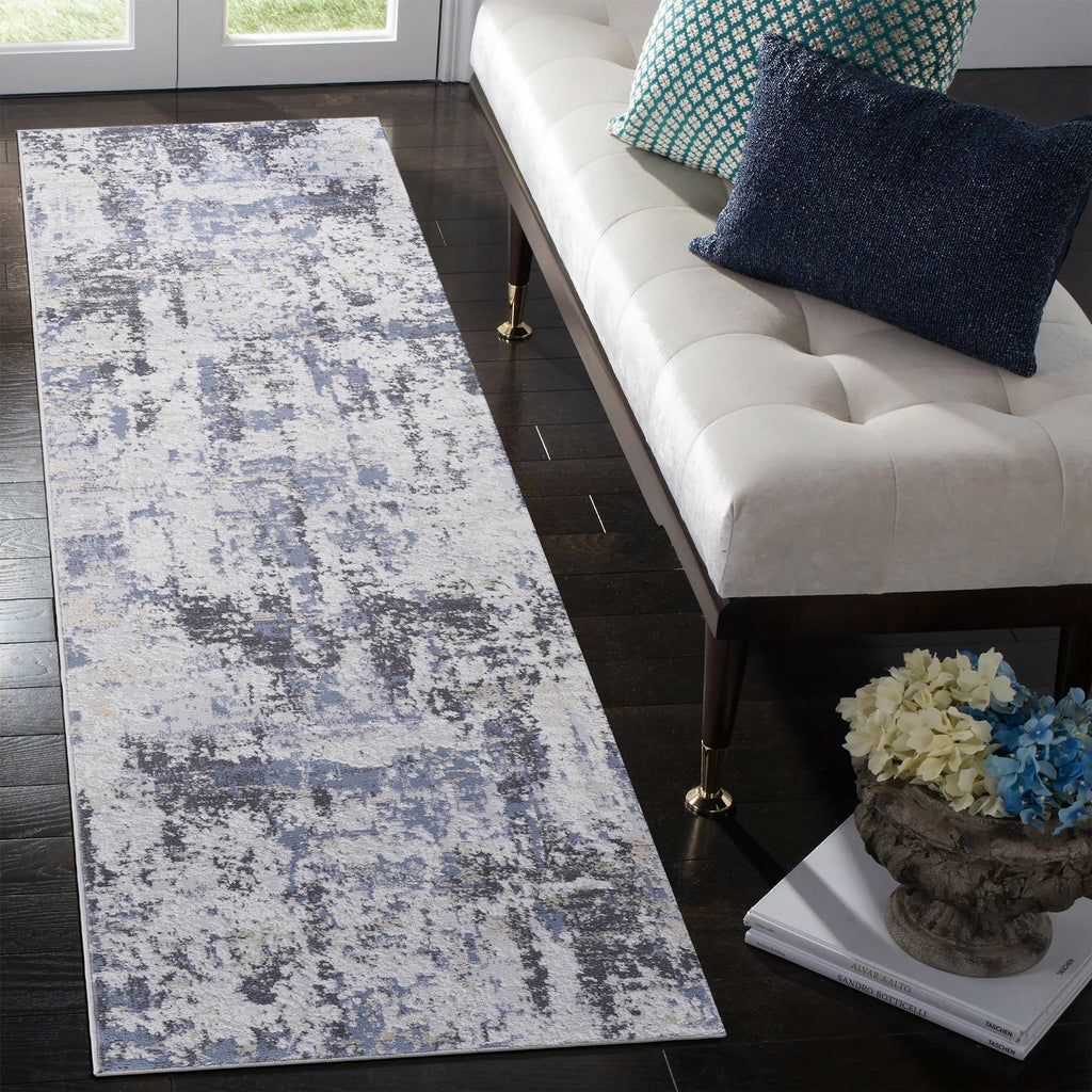 Naar 2x8 Stain-Resistant Area Rug with Cotton Backing, Medium Pile, Carpet for Living Room, Bedroom, Home Office, 96" L x 26" W x 0.3" H, Gray