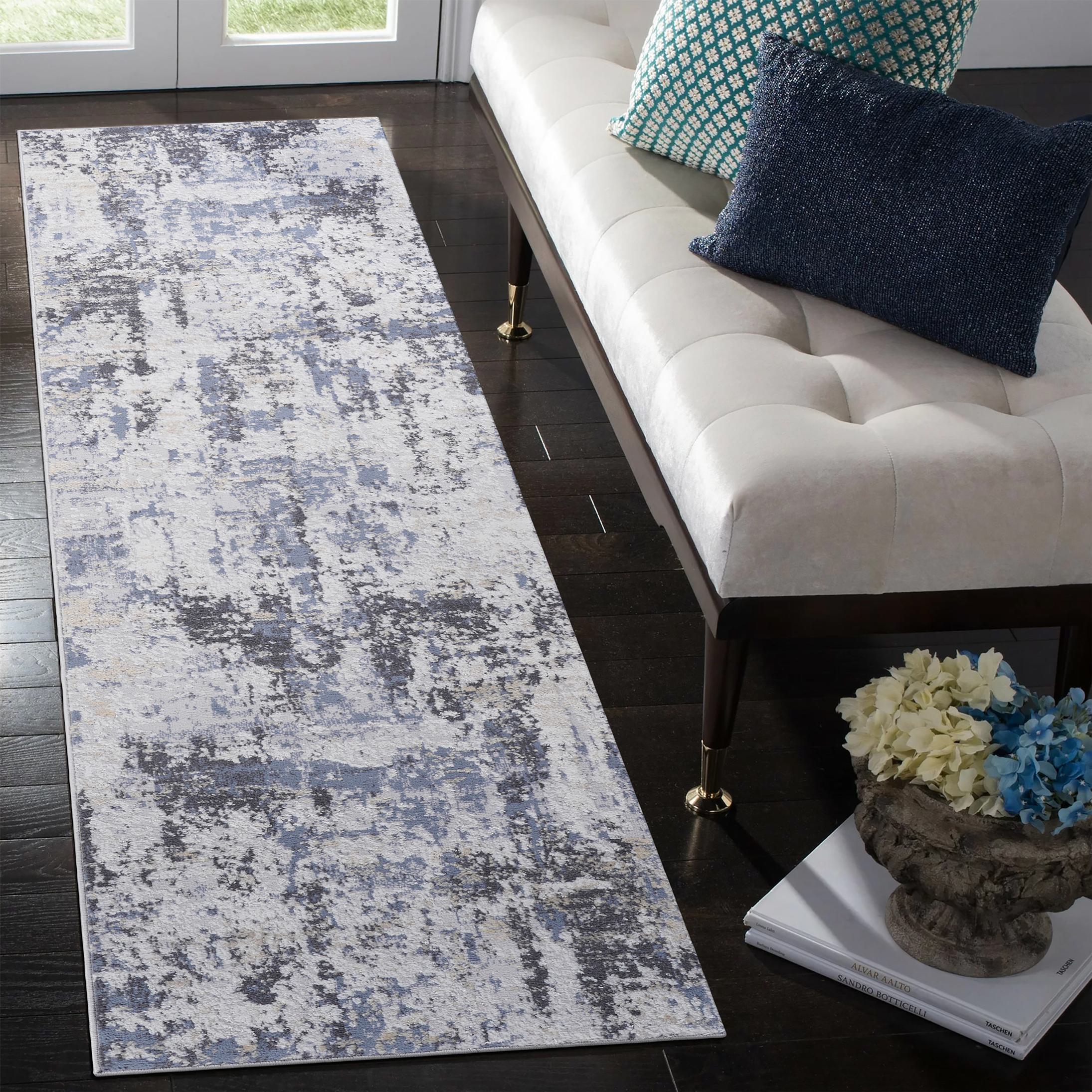 Naar 2x8 Stain-Resistant Area Rug with Cotton Backing, Medium Pile, Carpet for Living Room, Bedroom, Home Office, 96" L x 26" W x 0.3" H, Gray