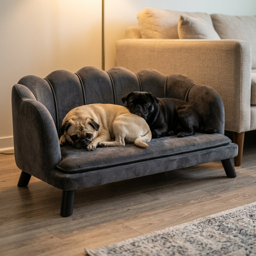 Pearl Design Pet Sofa for Medium and Large Sized Dogs, Pet Bed with Cushion and Solid Wood Legs, Charcoal Gray