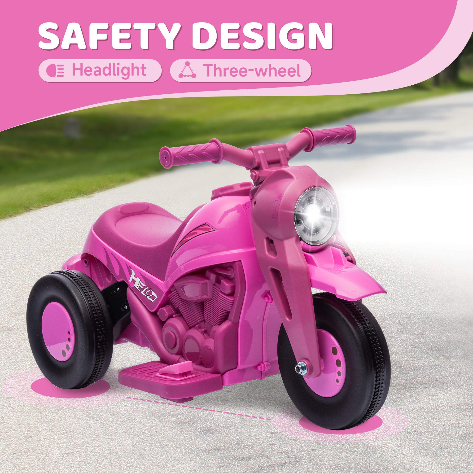 Ride On Motorcycle, 6V Ride on Bubble Car, 3 Wheeled Electric Motorcycle for Kids w/ LED Headlight, Music, Pink