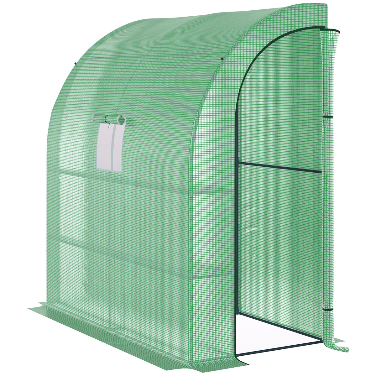 7' x 3' x 7' Lean to Greenhouse, Walk-In Green House, Plant Nursery with 2 Roll-up Doors and Windows, PE Cover and 3 Wire Shelves, Green
