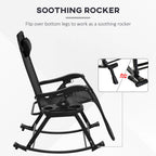 2 Outdoor Rocking Chairs Foldable Reclining Zero Gravity Lounge Rockers w/ Pillow Cup & Phone Holder, Black