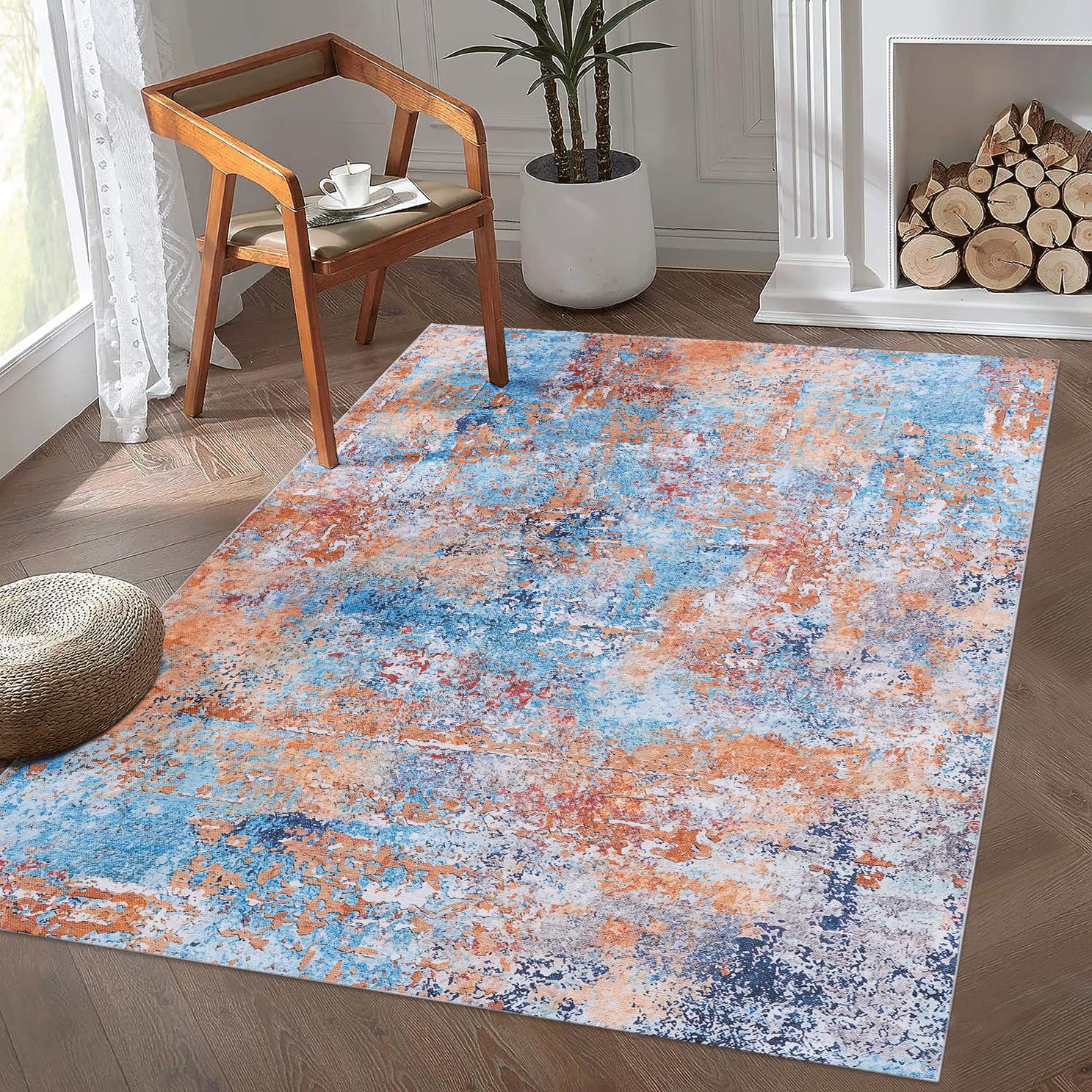 3x5 Machine Washable Non-Shedding Area Rug with Low-Pile, Carpet for Living Room, Dining Room, 36" L x 60" W x 0.15" H, Multicolor