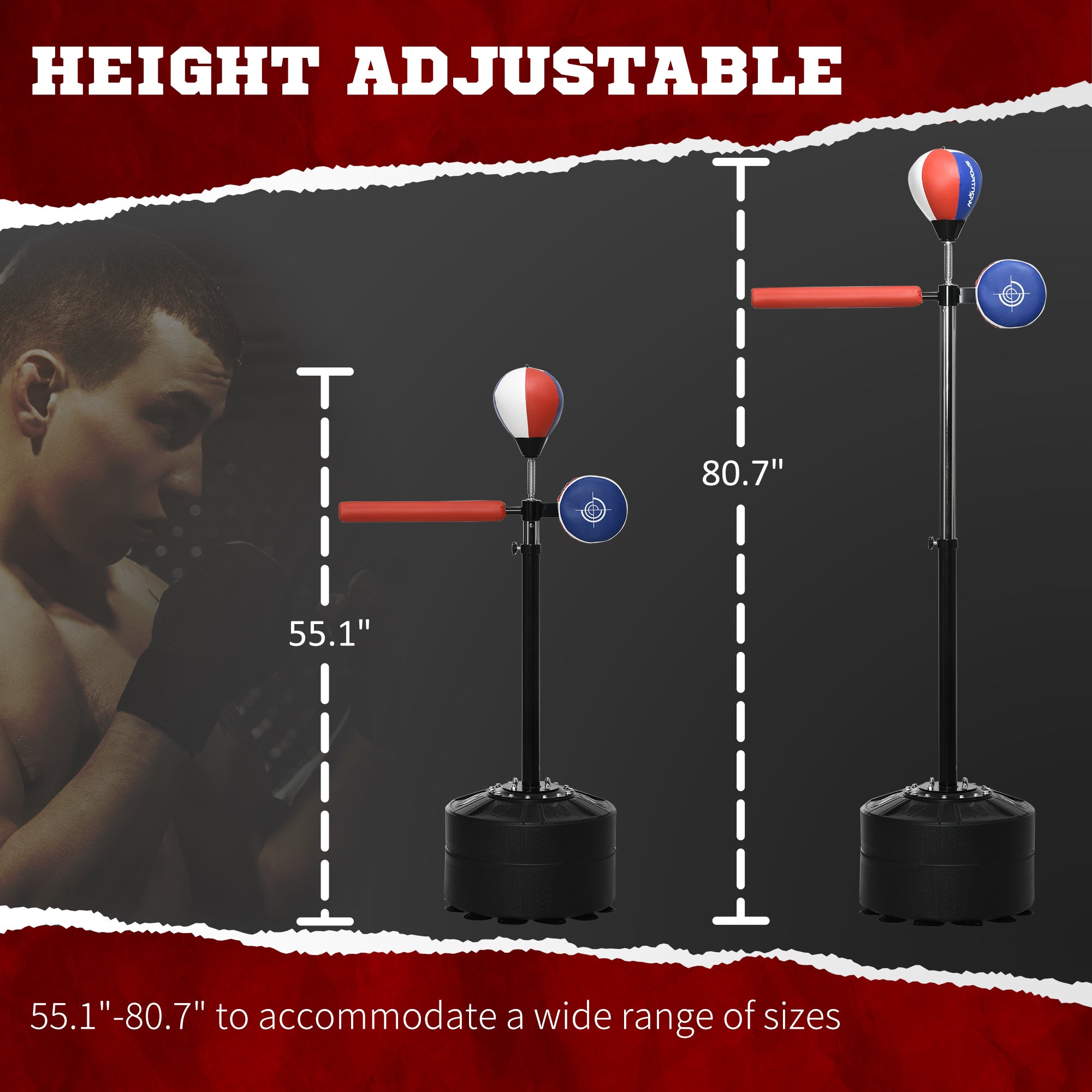 Free Standing Boxing Bag with Stand, Punching Speed Bag Reaction Bar Challenge with Suction Cups, 64-81in Adjustable Height for Teenagers and Adults, Multi