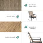 5 Piece Garden Patio Dining Set, Dinner Table with Built-in Ice Bucket Insert, 4 Rocking Chairs, Beige