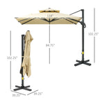 10ft Offset Patio Umbrella, Hanging Cantilever Umbrella, Square Shape, Aluminum Cross Base, Tilt, 360-Degree Rotation, Beige
