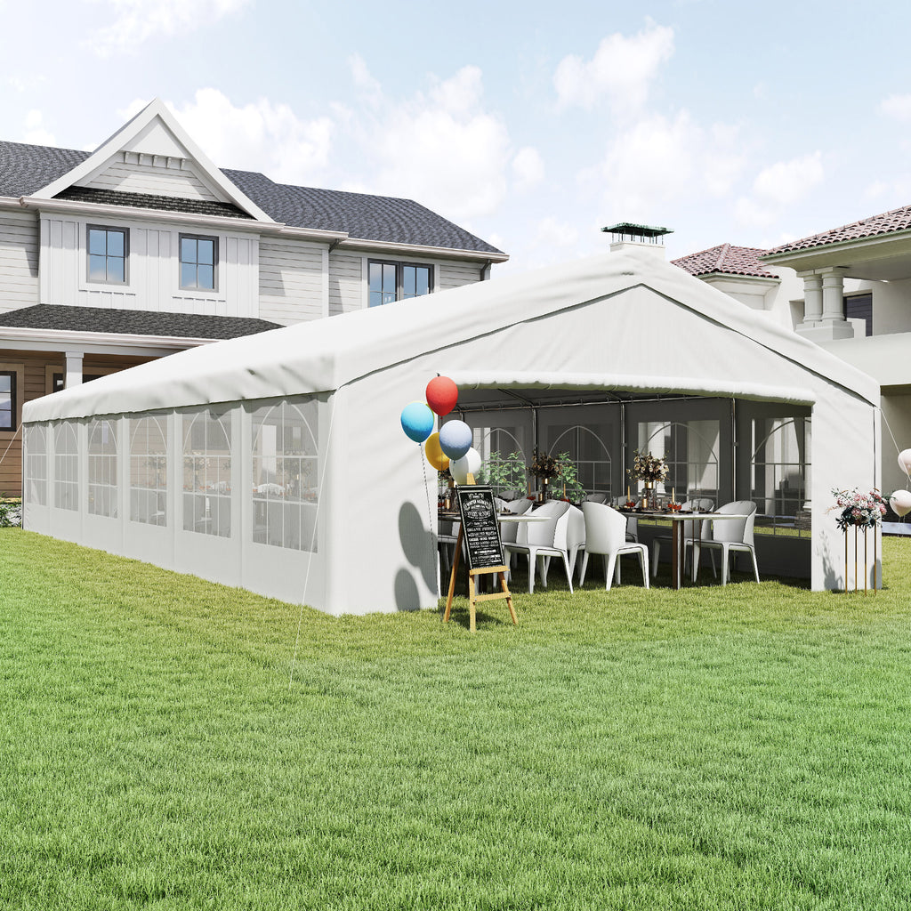 20 x 40 ft Heavy Duty Party Tent Outdoor Gazebo Wedding Tent Event Shelter Carport BBQ with Removable Sidewalls & Windows, Outside Waterproof Canopy for Parties, White