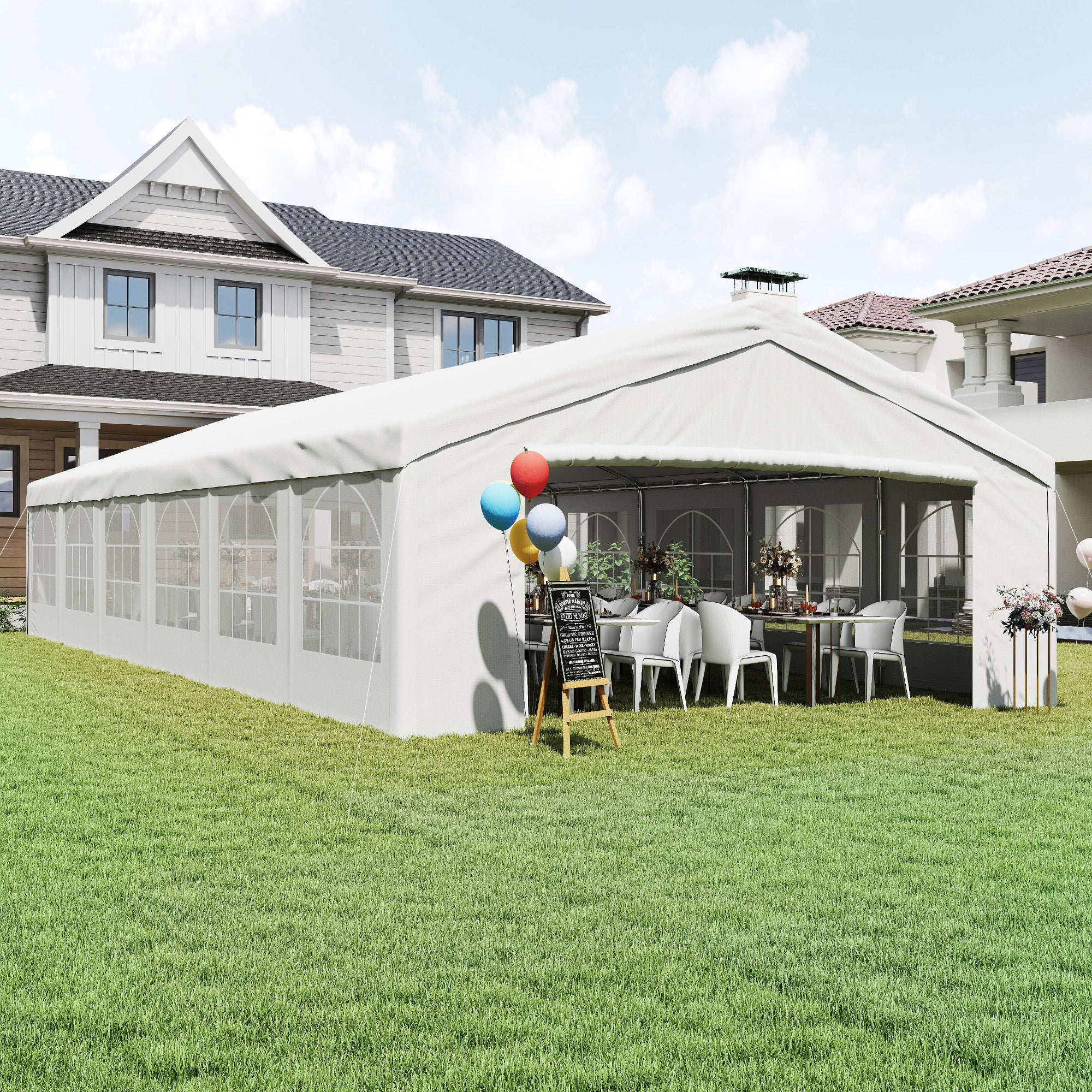 20 x 40 ft Heavy Duty Party Tent Outdoor Gazebo Wedding Tent Event Shelter Carport BBQ with Removable Sidewalls & Windows, Outside Waterproof Canopy for Parties, White