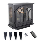 24" Free-Standing Design Electric Infrared Quartz Fireplace Stove with 11 Temperature Settings, 3D Flames, and Remote Control, Antique Black