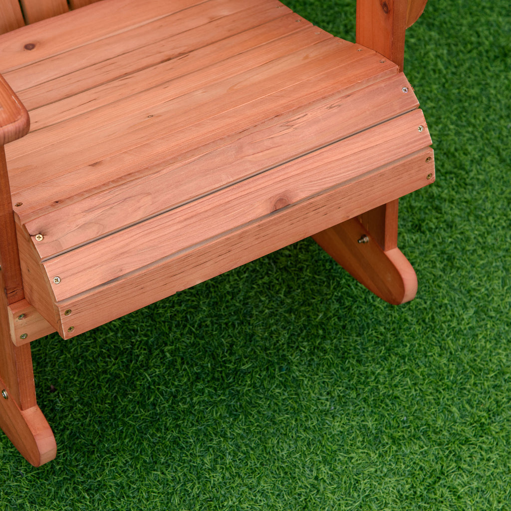 Adirondack Rocking Chair, with Slatted Wooden Design, Fanned Back, Ergonomic Armrests, & Classic Rustic Style, For Porch, Patio, Backyard, Teak
