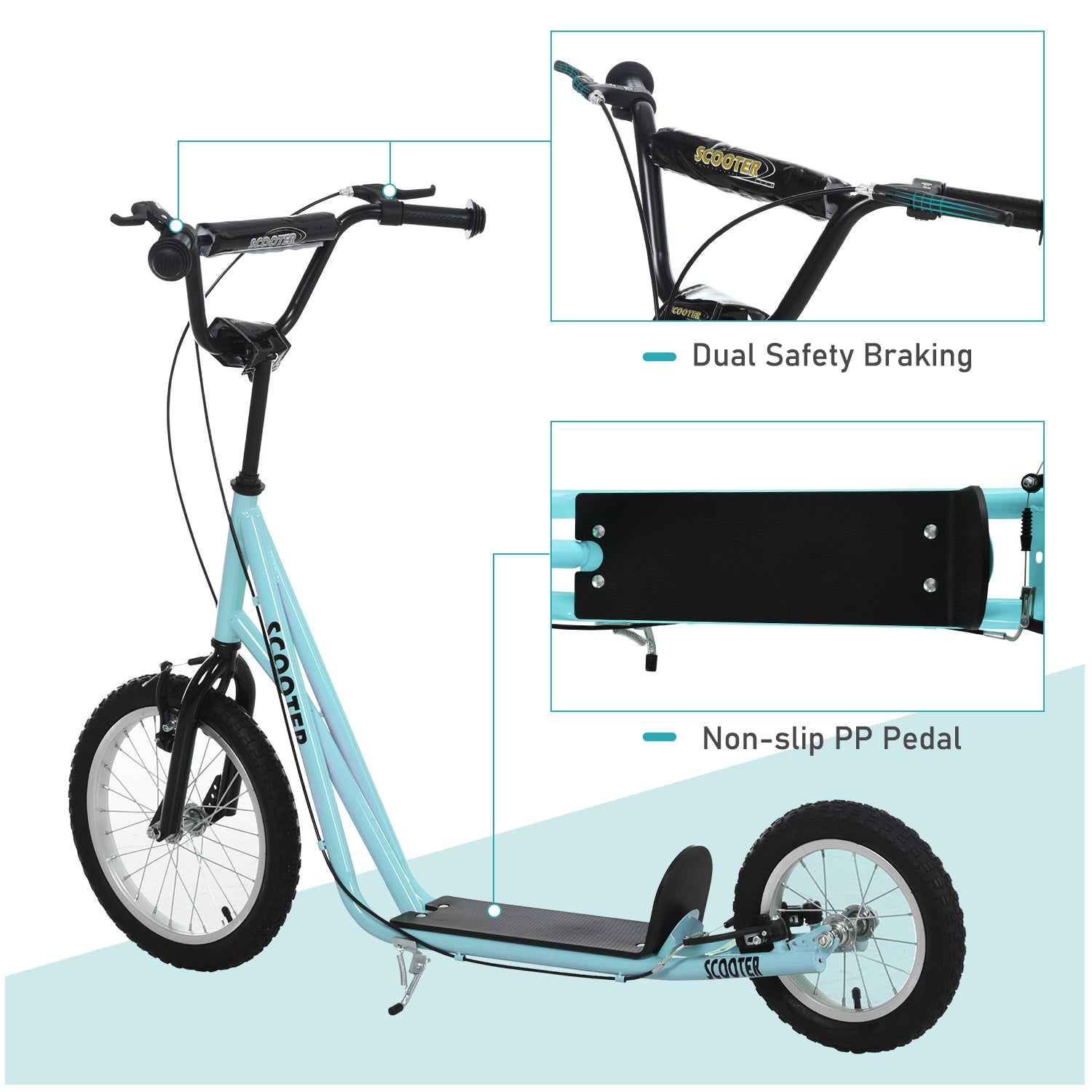 Teens Youth Scooter Ride On Toy with Adjustable Handlebar, Dual Brakes, and Inflatable Wheels For Kids 5+, Blue