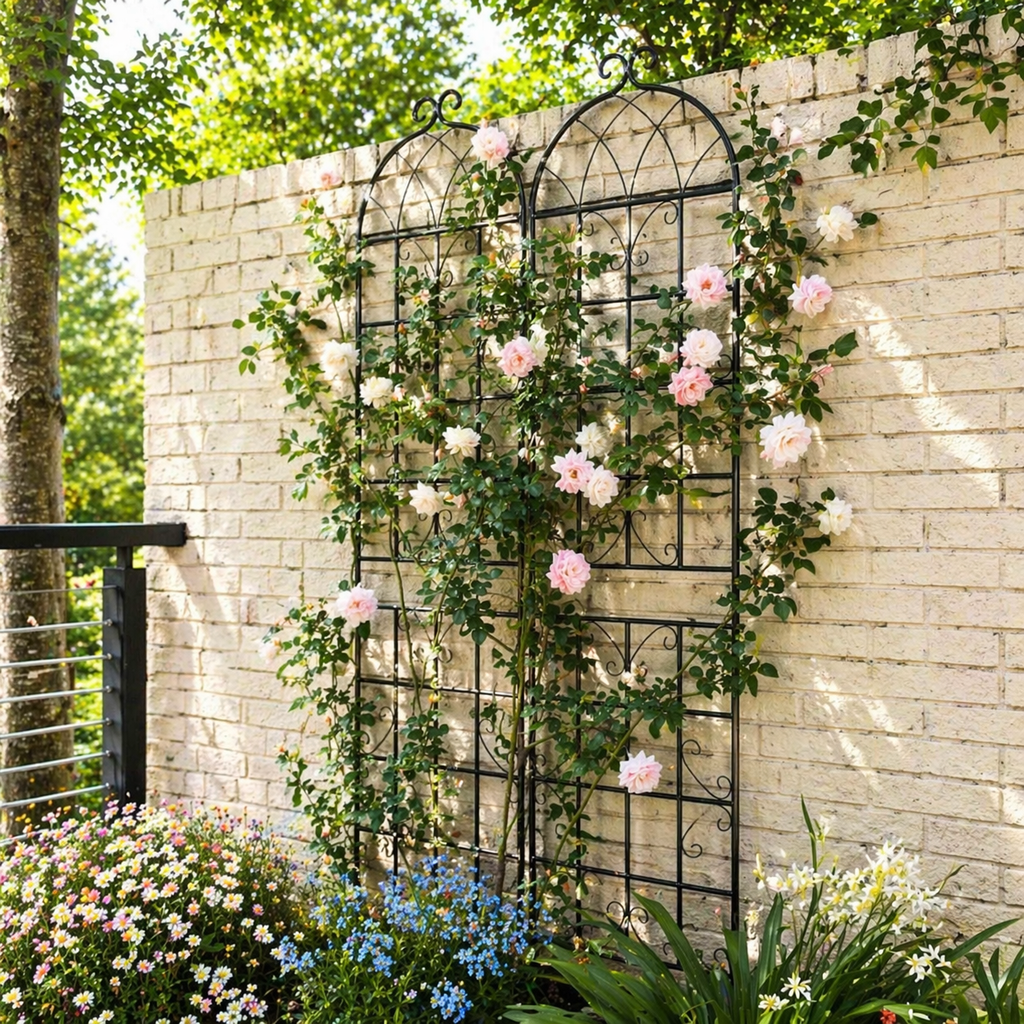 4 Pack Metal Garden Trellis with Galvanized Tube, Easy Assembly, Rustproof Climbing Plant Support, 80" L x 87" H, Black