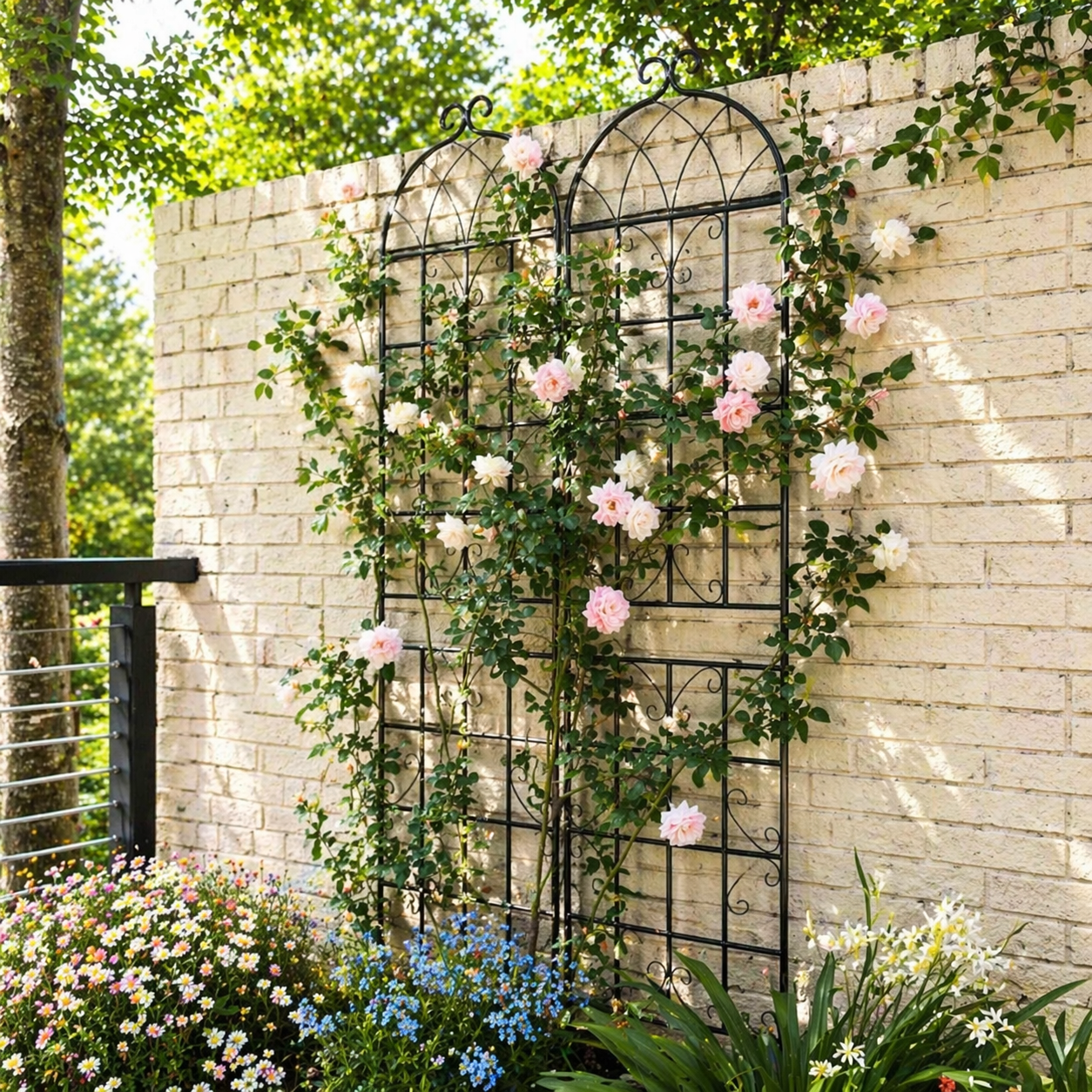 4 Pack Metal Garden Trellis with Galvanized Tube, Easy Assembly, Rustproof Climbing Plant Support, 80" L x 87" H, Black