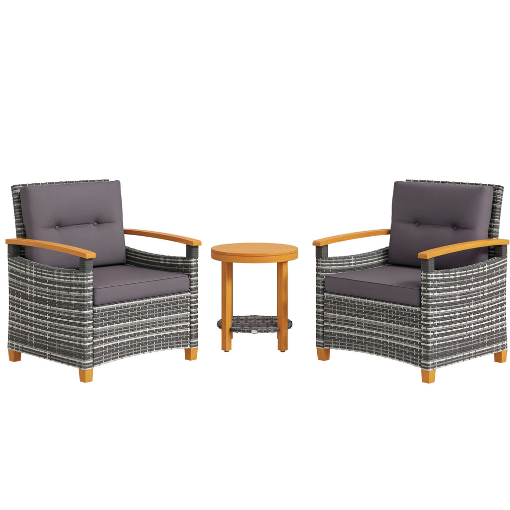 Outdoor Bistro Set Wicker Patio Furniture with Cushions for Porch, Backyard, Garden, Gray