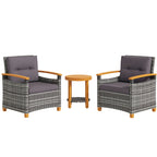 Outdoor Bistro Set Wicker Patio Furniture with Cushions for Porch, Backyard, Garden, Gray