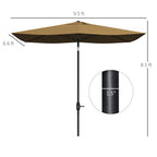 6.6' x 10' Rectangular Market Umbrella, Patio Outdoor Table Umbrella with Crank and Push Button Tilt, Coffee