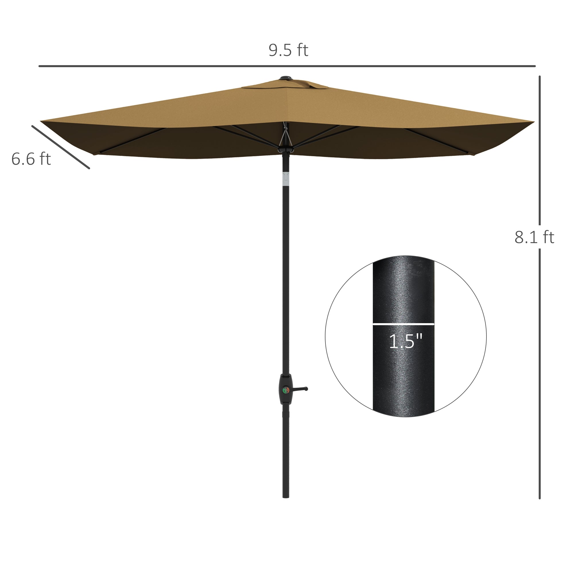 6.6' x 10' Rectangular Market Umbrella, Patio Outdoor Table Umbrella with Crank and Push Button Tilt, Coffee