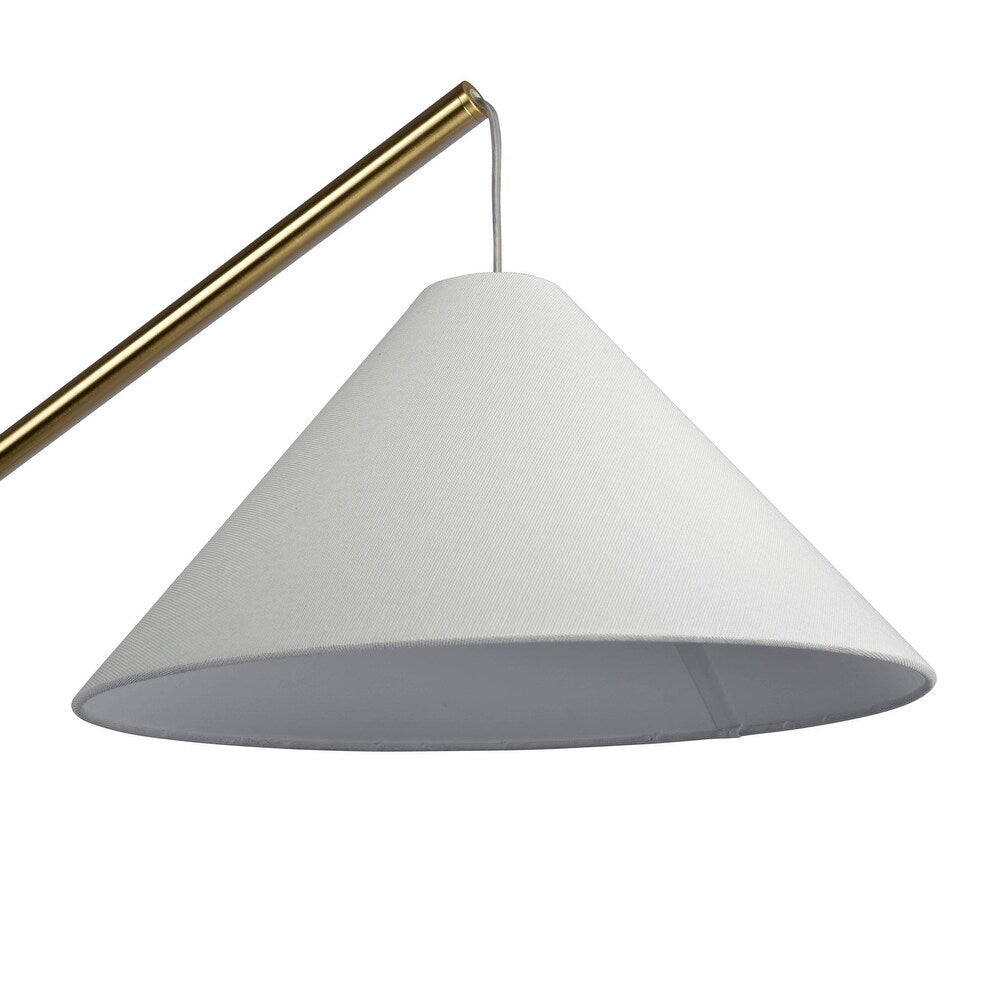 Lisbon Floor Lamp with On/Off Switch, Coned Base, Hanging White Fabric Shade, 41" L x 15" W x 67" H, Antique Brass+White