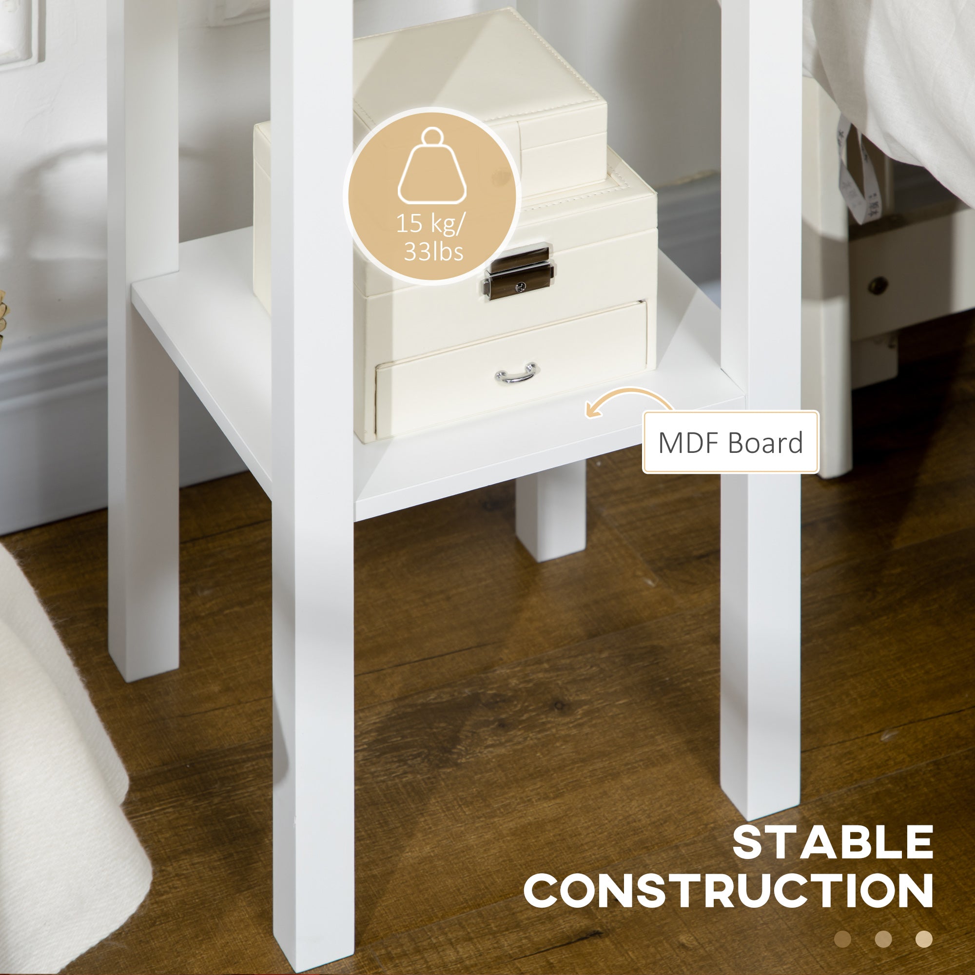2-Tier Nightstand, Side Table with Drawer and Shelf for Living Room or Bedroom, Set of 2, White