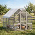 Large Wooden Chicken Coop for 8-10 Hens, Walk-in Chicken Run with Waterproof Cover, Nesting Boxes and Perches