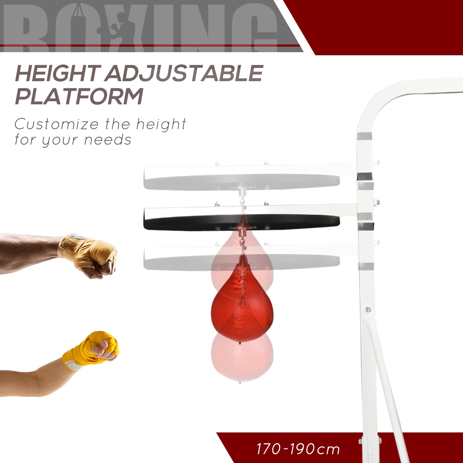 2-in-1 Punching Bag Stand, Adjustable Height Heavy Bag Stand with Weighted Base and Speed Bag for Home, White