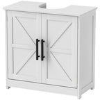 Farmhouse Pedestal Sink Storage Cabinet, Bathroom Sink Cabinet with 2 Barn Doors and Adjustable Shelf, White