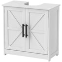 Farmhouse Pedestal Sink Storage Cabinet, Bathroom Sink Cabinet with 2 Barn Doors and Adjustable Shelf, White