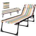 Folding Chaise Lounge Pool Chair with 4-Position Reclining Back, Pillow, Breathable Mesh & Bungee Seat, Rainbow Striped