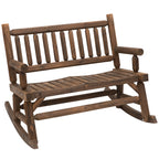 2-Person Wood Rocking Chair with Log Design, Heavy Duty Loveseat with Wide Curved Seats for Patio, Backyard, Garden, Walnut